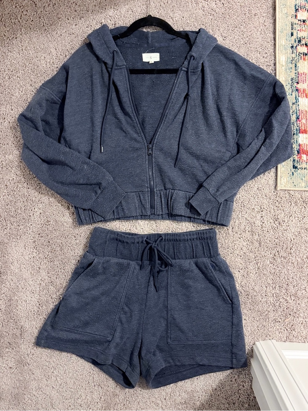Lou & Grey Navy Lounge Set - Zip Hoodie & Drawstring Shorts XS/S